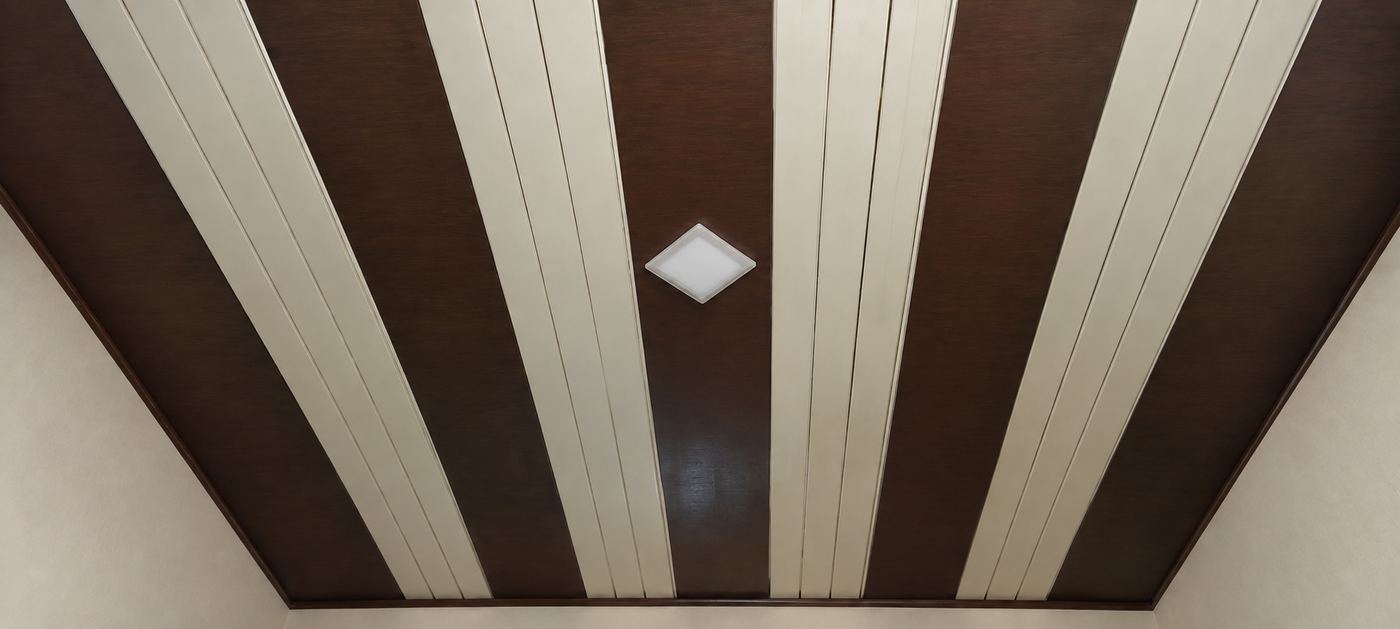 Two-tone wood batten ceiling